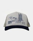BYU Bunker Trucker Hat Natural Navy Campus