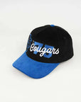 BYU Fade Hat Black Royal Brim 2 Logo Cougar – angled view
