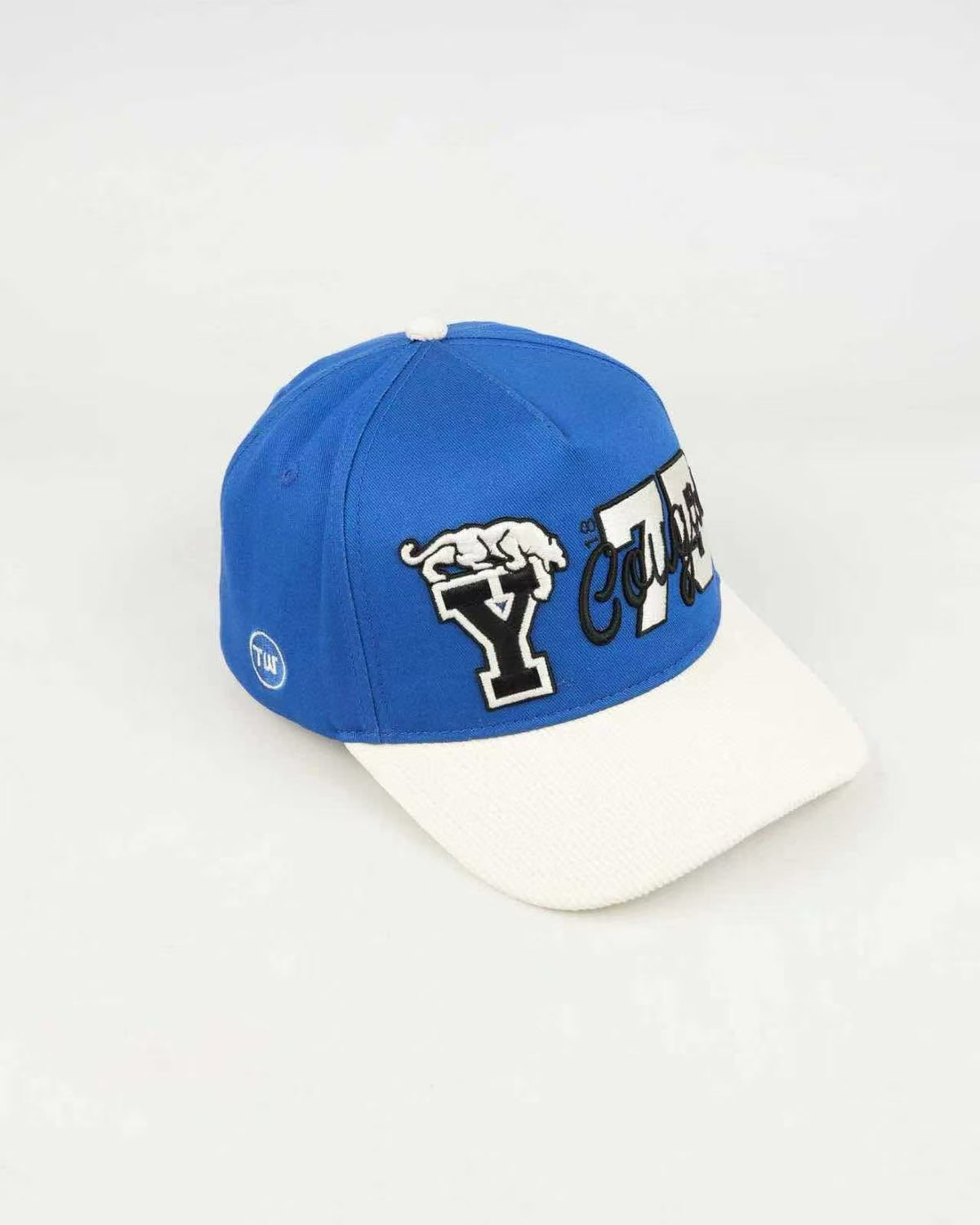 BYU Fade Hat Royal Natural Brim 2 Logo Y – angled view