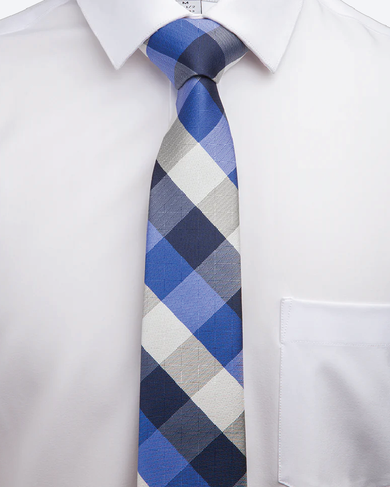 Immortal Royal Blue Grey Navy White Checkered Dress Tie - Royal