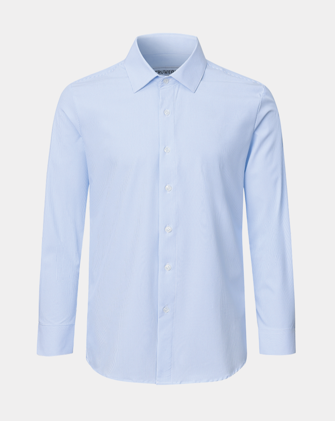 Phenom Professional Light Blue Striped Long Sleeve Men's Dress Shirt - Blue
