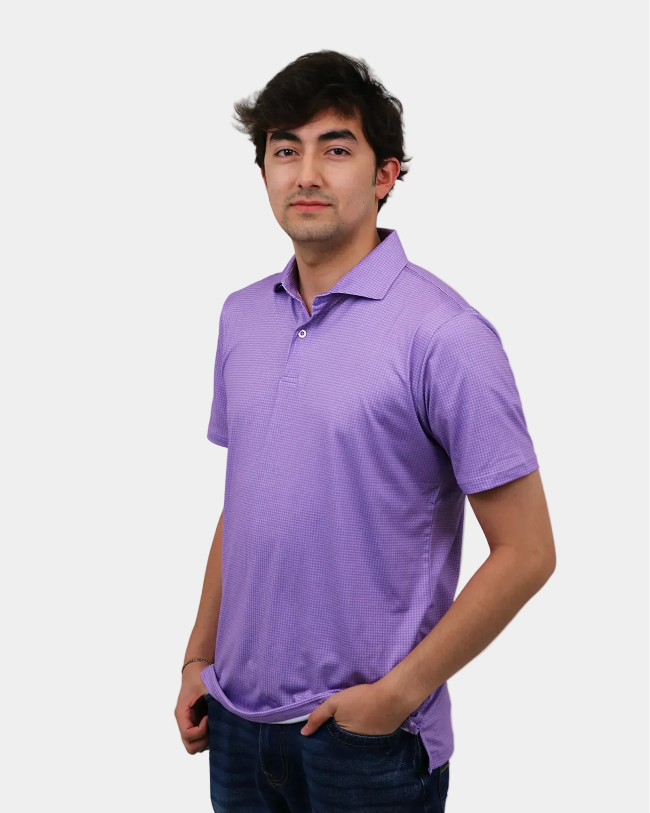 Elevation Fig Purple Houndstooth Polo