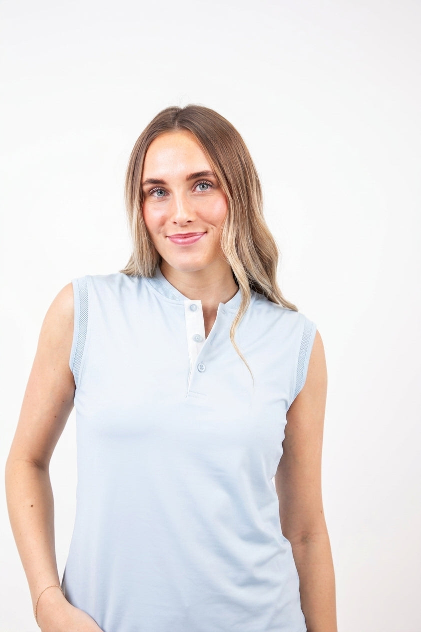 Crown Womens Sleeveless Blade Polo Powder Blue