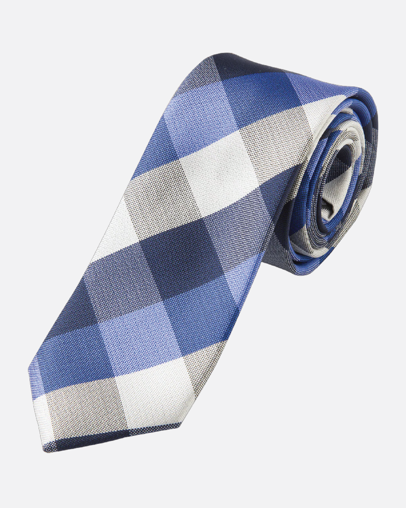 Immortal Royal Blue Grey Navy White Checkered Dress Tie - Royal