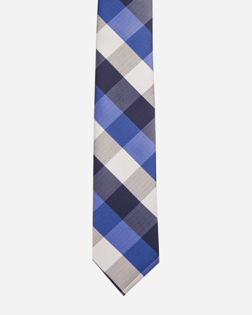 Immortal Royal Blue Grey Navy White Checkered Dress Tie - Royal