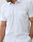 Phenom Classic Light Blue Tartan Short Sleeve Dress Shirt - Blue