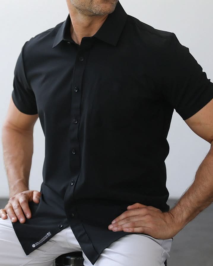 Phenom Classic Black Short Sleeve Dress Shirt - Black