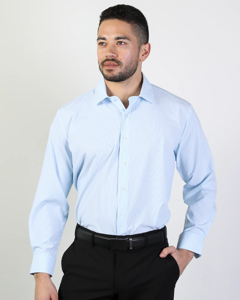 Phenom Professional Light Blue Striped Long Sleeve Men's Dress Shirt